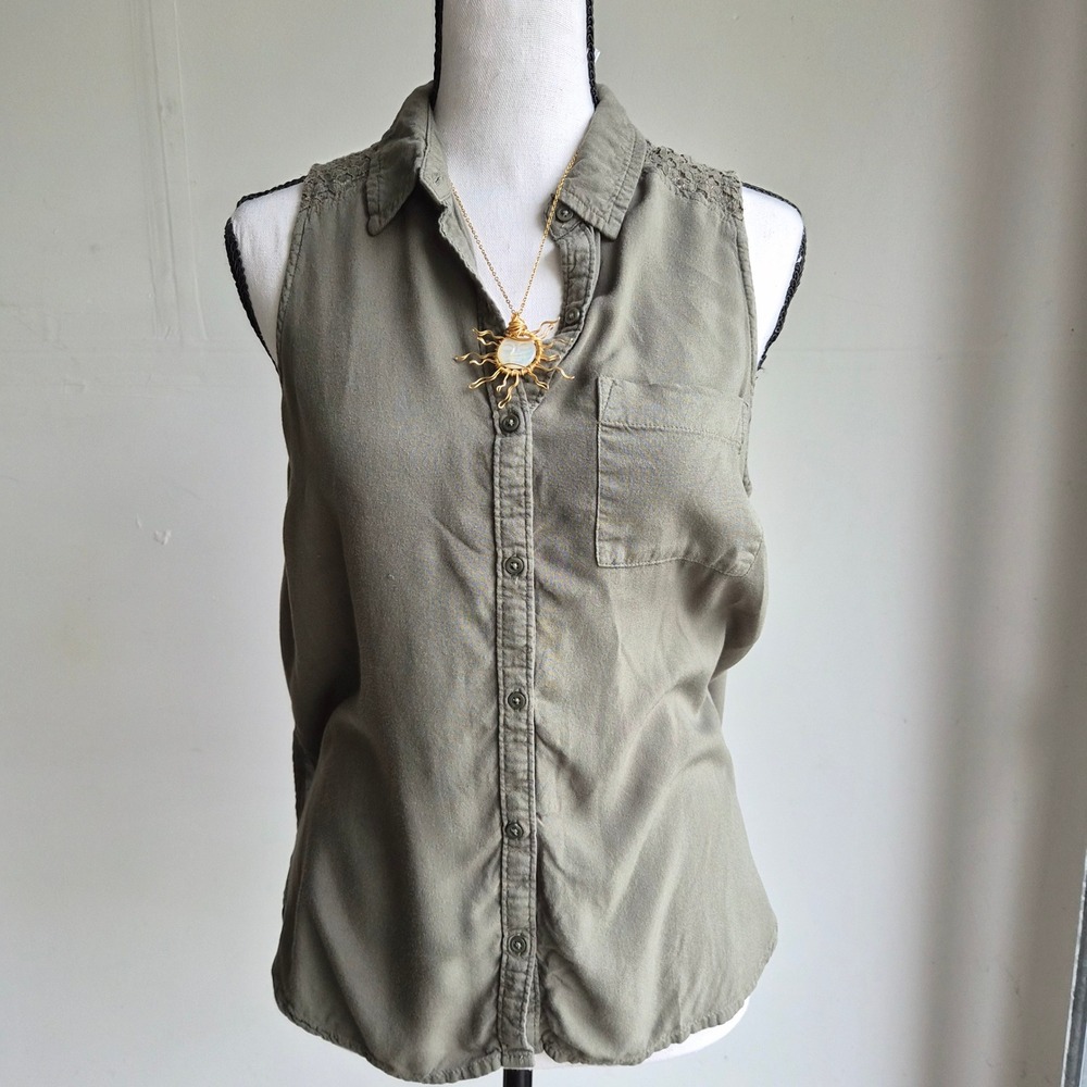 Arizona Jean Co Sleeveless Button Down Womens Medium Boho Goblincore Earthcore
